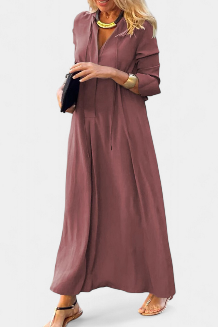 Robe Verónica à Manches Longues avec Décolleté en V