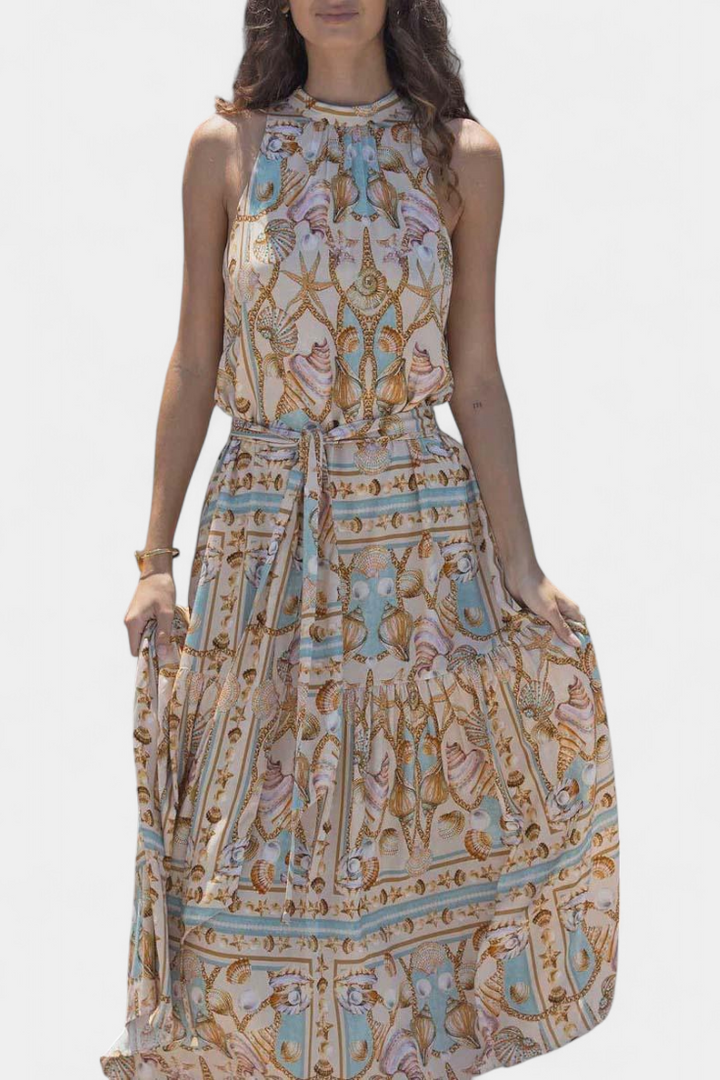 Robe Longue Silky Teófila avec Imprimé Trésors de l'Océan