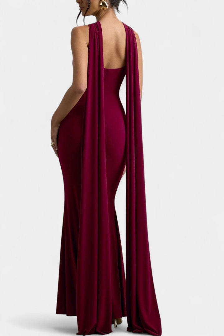 Robe Maxi Faffienia avec Décolleté Halter et Découpe en Forme de Clé