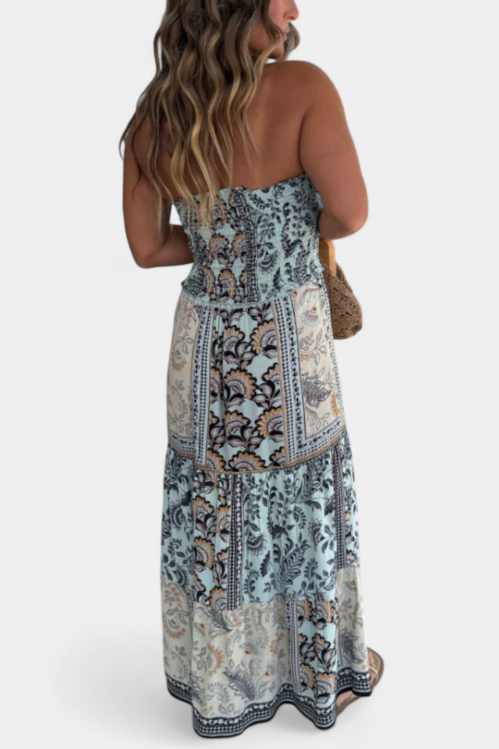 Robe Longue Imprimée Edurne avec Décolleté Bustier