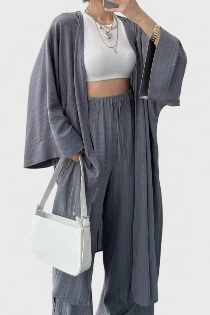 Ensemble Décontracté Caspian de Deux Pièces avec Kimono Long