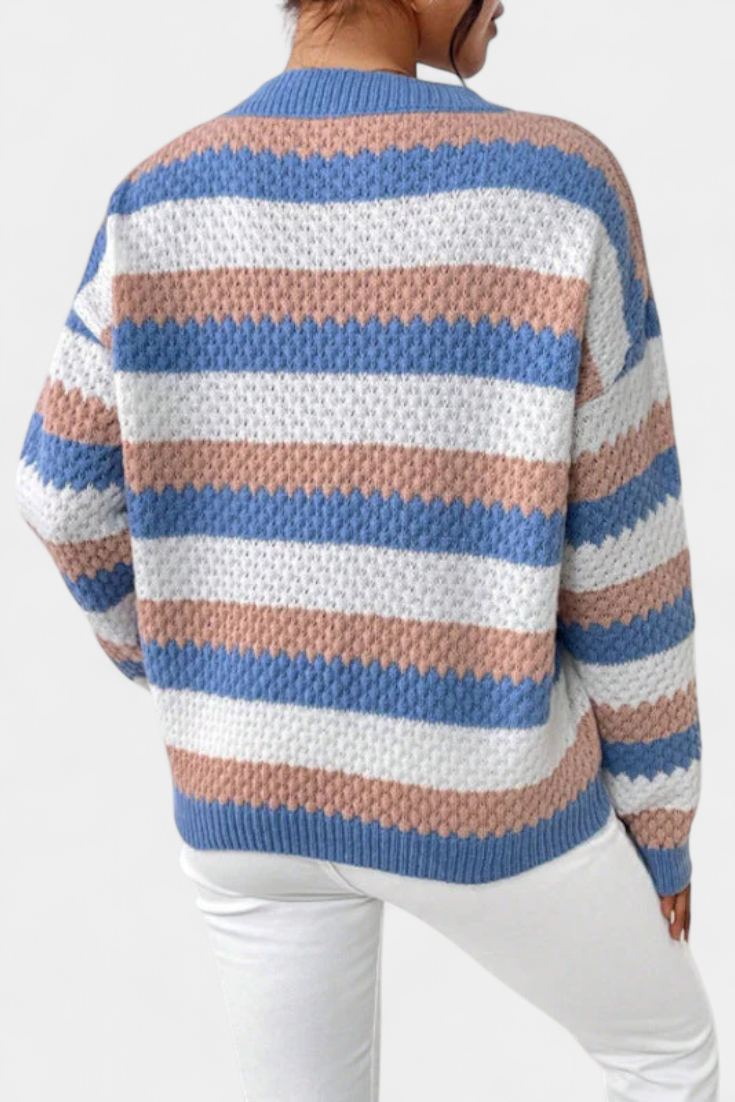 Pull Kristen Oversized à Col Rond Rayé