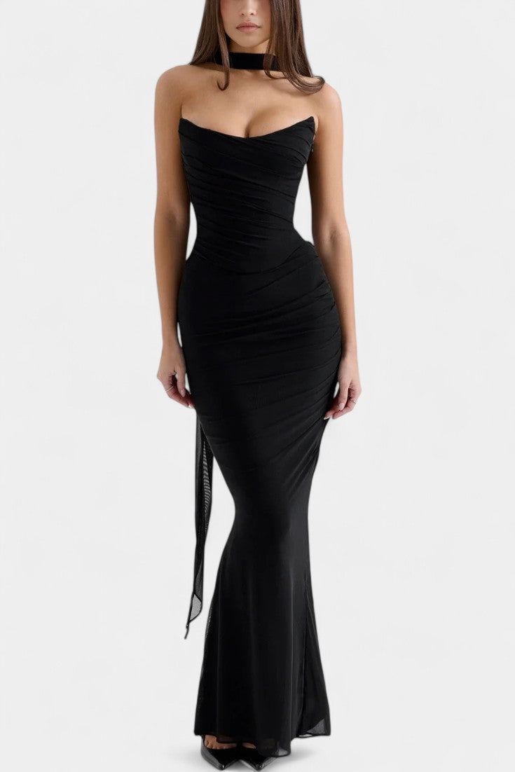 Robe Maxi en Maille Blair avec Corset Froncé