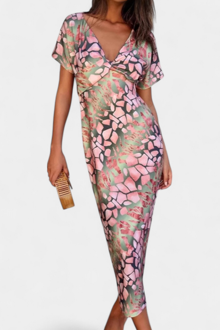 Robe Triana avec Imprimé Abstrait et Décolleté en V