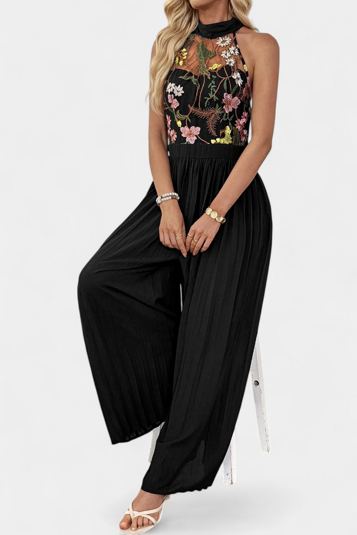Maruja Mono Palazzo avec Broderie Florale et Dentelle Transparente