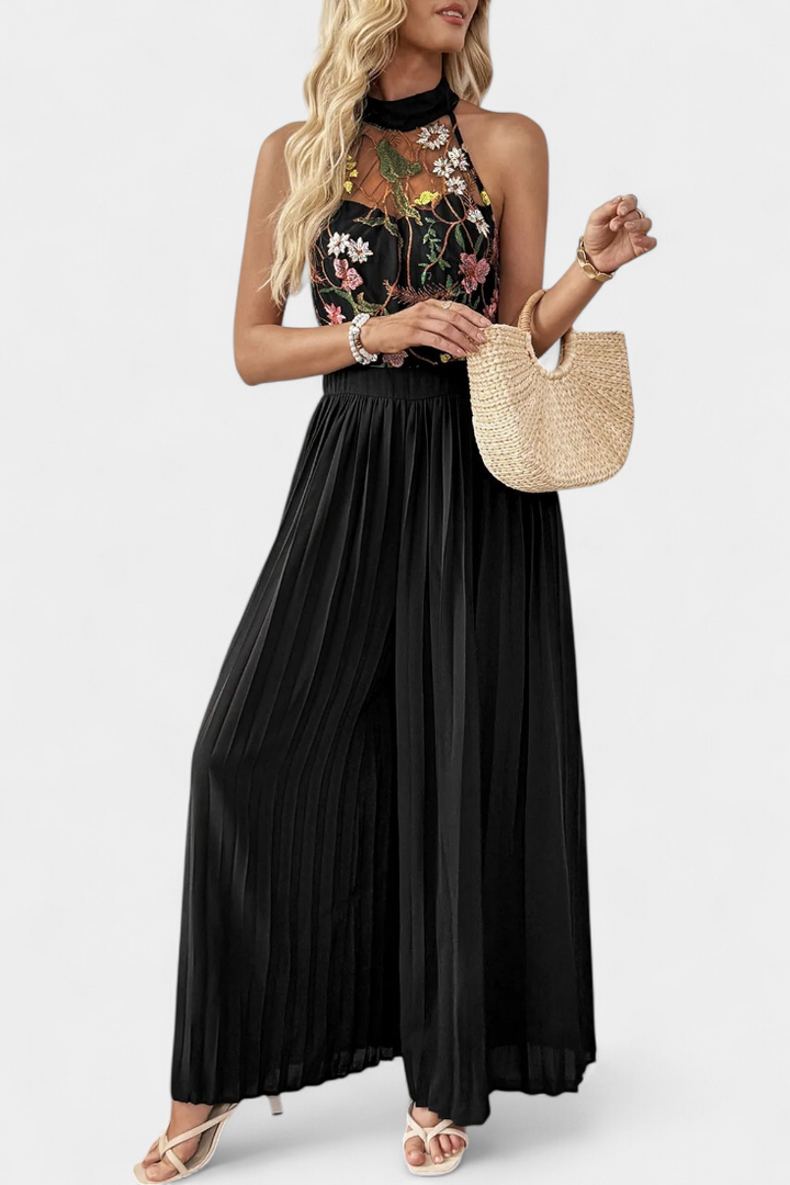 Maruja Mono Palazzo avec Broderie Florale et Dentelle Transparente