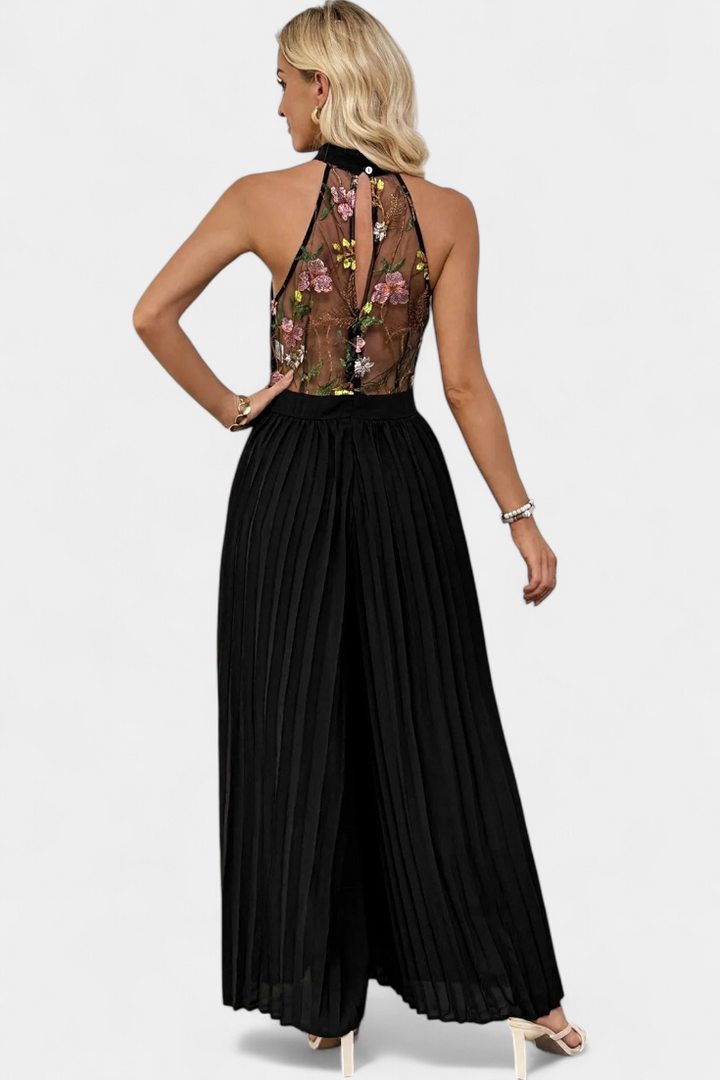 Maruja Mono Palazzo avec Broderie Florale et Dentelle Transparente