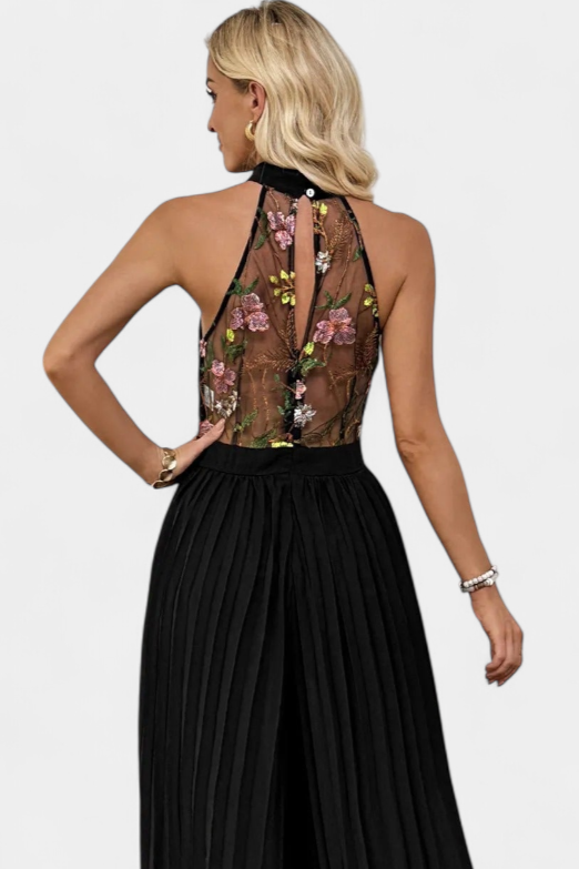 Maruja Mono Palazzo avec Broderie Florale et Dentelle Transparente