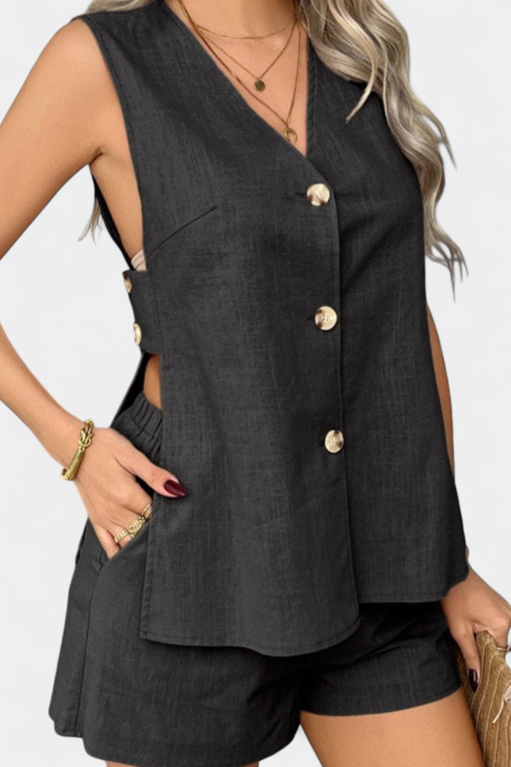 Loren Ensemble en Lin Sans Manches de Style Décontracté
