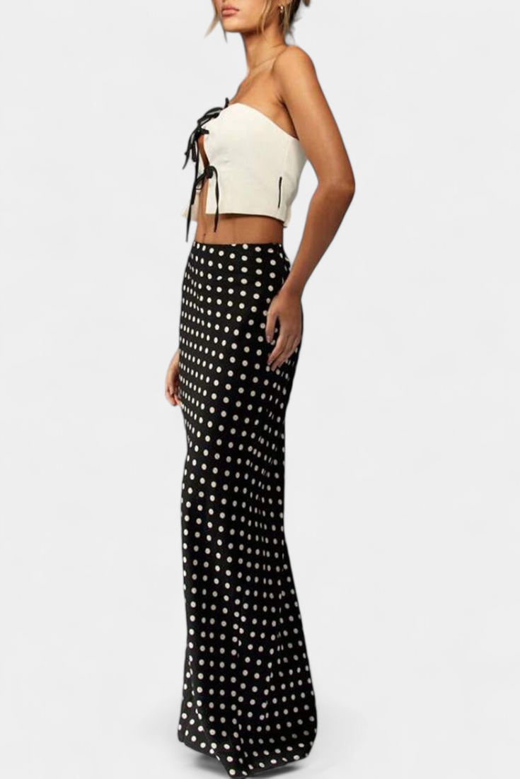 Jupe Longue Ajustée en Viscose avec Imprimé à Pois