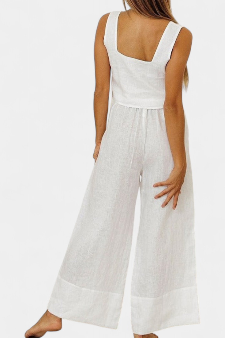 Pascuala Ensemble en Lin de Deux Pièces avec Blouse Sans Manches et Pantalon Fluide