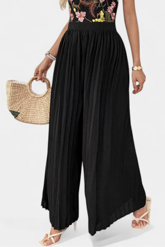 Maruja Mono Palazzo avec Broderie Florale et Dentelle Transparente