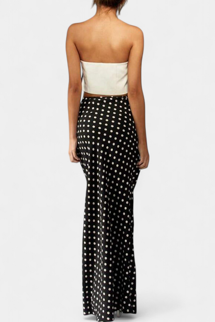 Jupe Longue Ajustée en Viscose avec Imprimé à Pois