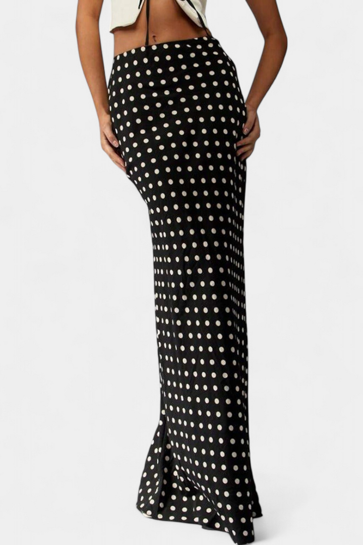 Jupe Longue Ajustée en Viscose avec Imprimé à Pois