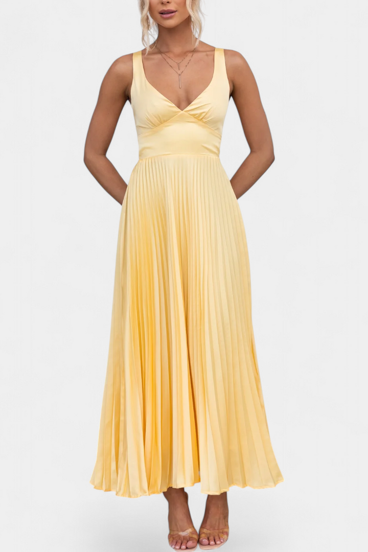 Robe Plissée Arlena à Bretelles avec Dos Croisé