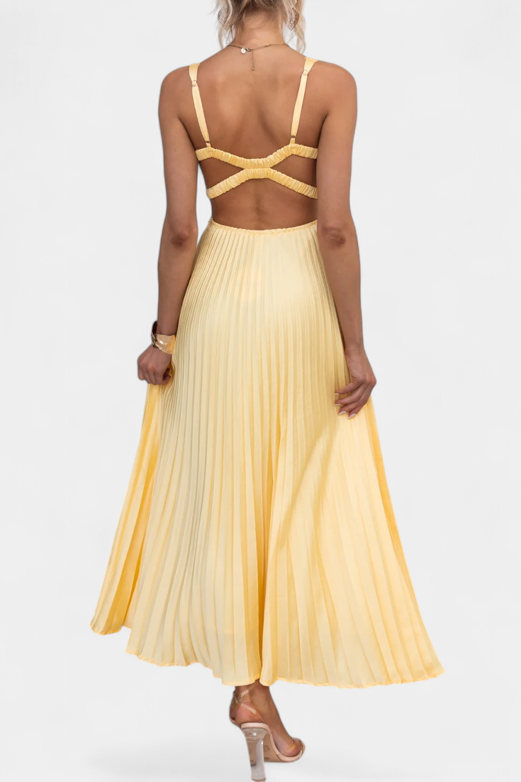 Robe Plissée Arlena à Bretelles avec Dos Croisé