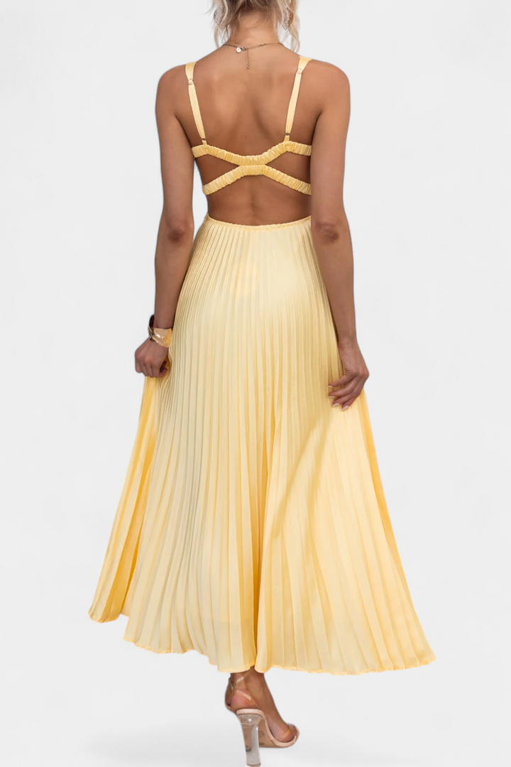 Robe Plissée Arlena à Bretelles avec Dos Croisé