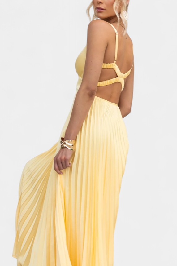 Robe Plissée Arlena à Bretelles avec Dos Croisé