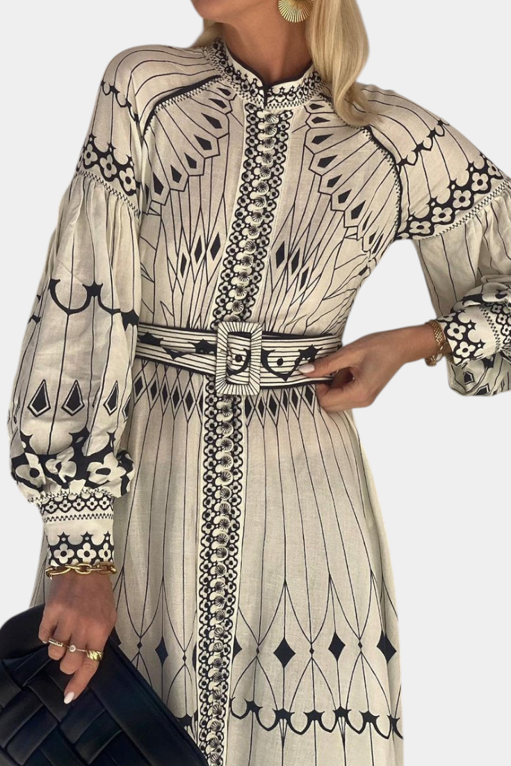 Robe Maxi Soria Bouton Brodé de Style Folk