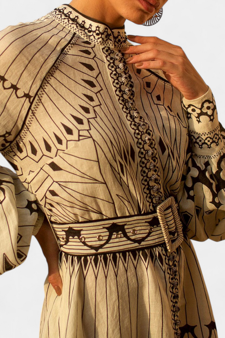 Robe Maxi Soria Bouton Brodé de Style Folk
