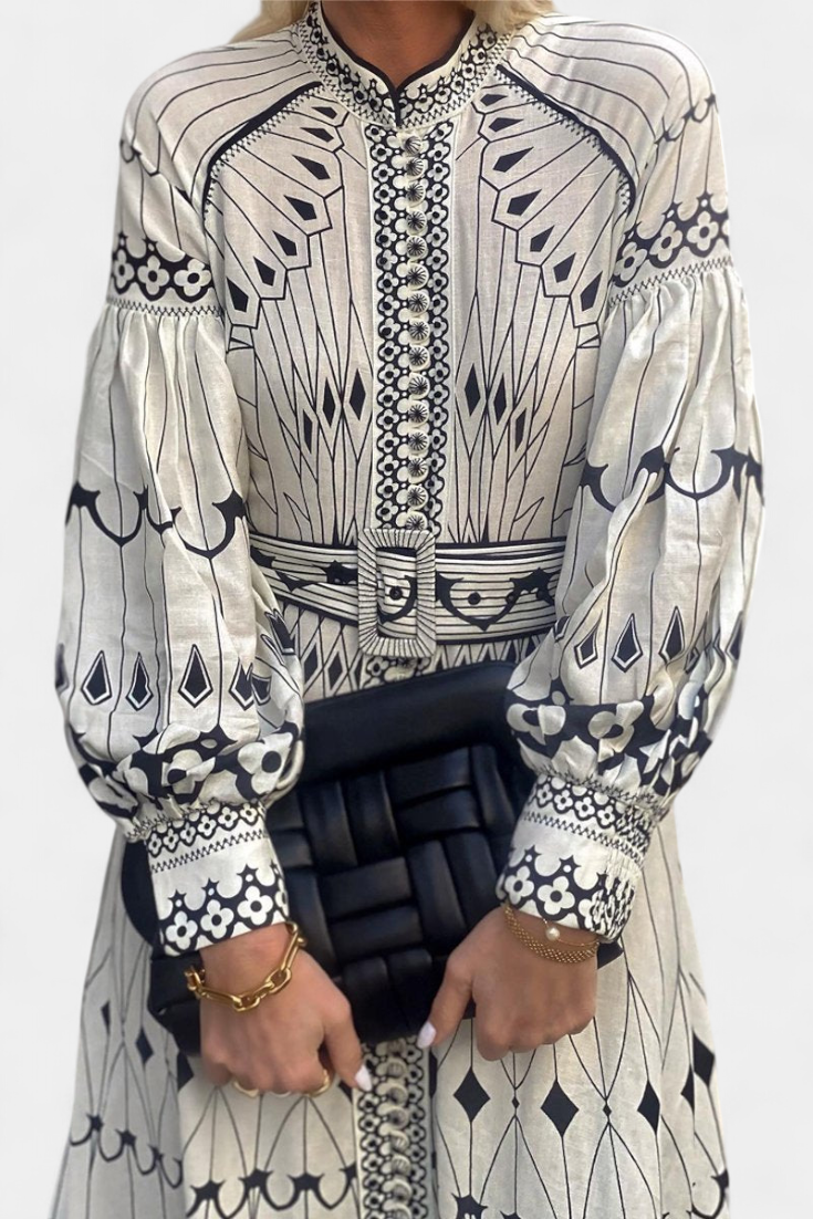 Robe Maxi Soria Bouton Brodé de Style Folk