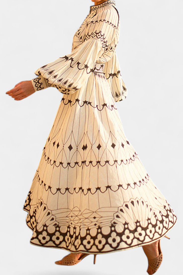 Robe Maxi Soria Bouton Brodé de Style Folk