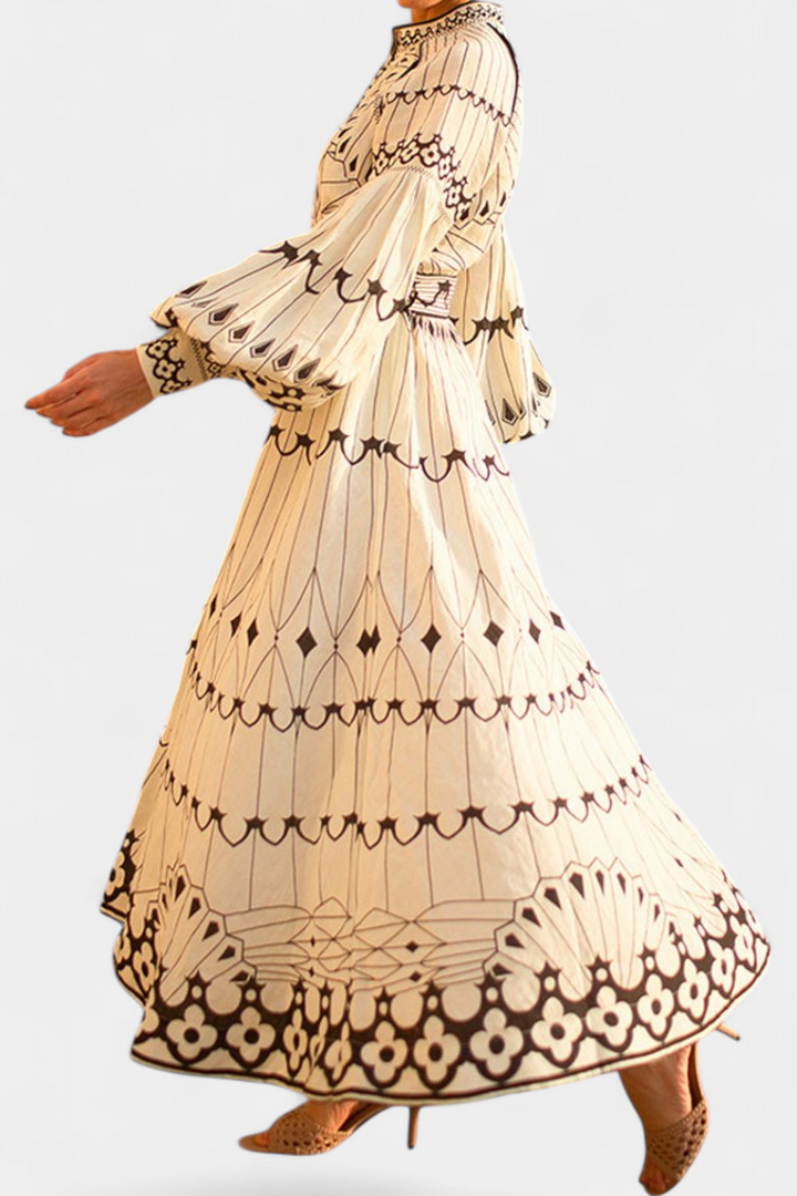 Robe Maxi Soria Bouton Brodé de Style Folk