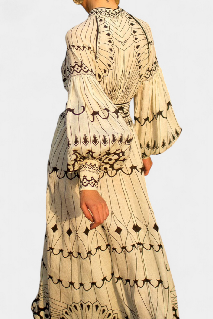 Robe Maxi Soria Bouton Brodé de Style Folk