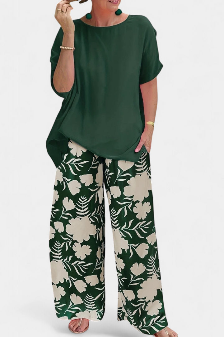 Ensemble Floral Aivy à Deux Pièces avec Touche Décontractée