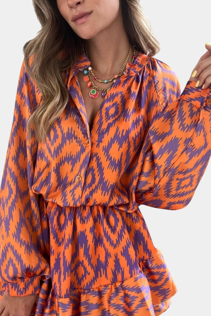 Yasmine Mono Mini avec Volants et Imprimé Ikat