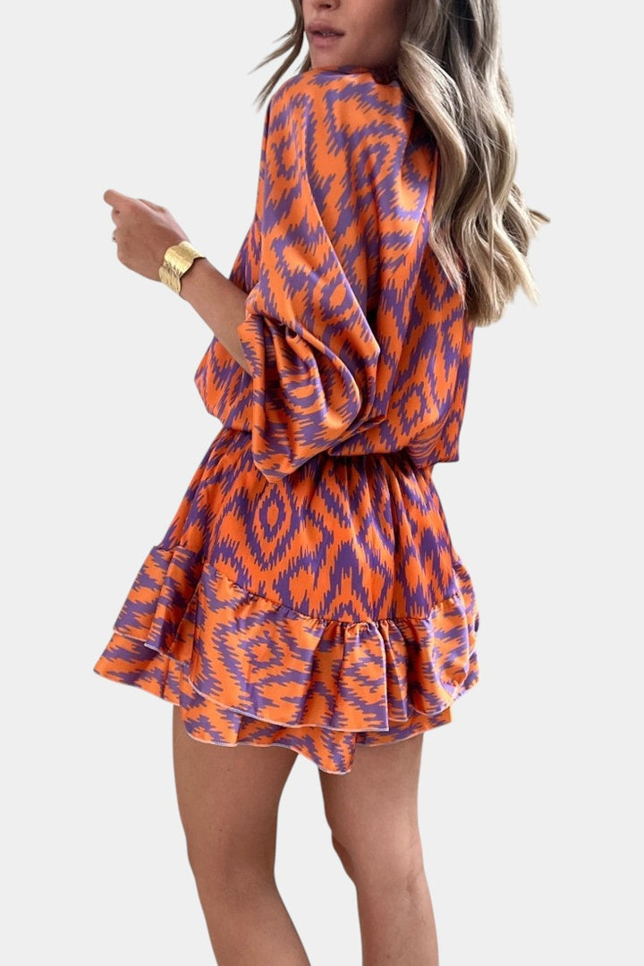 Yasmine Mono Mini avec Volants et Imprimé Ikat