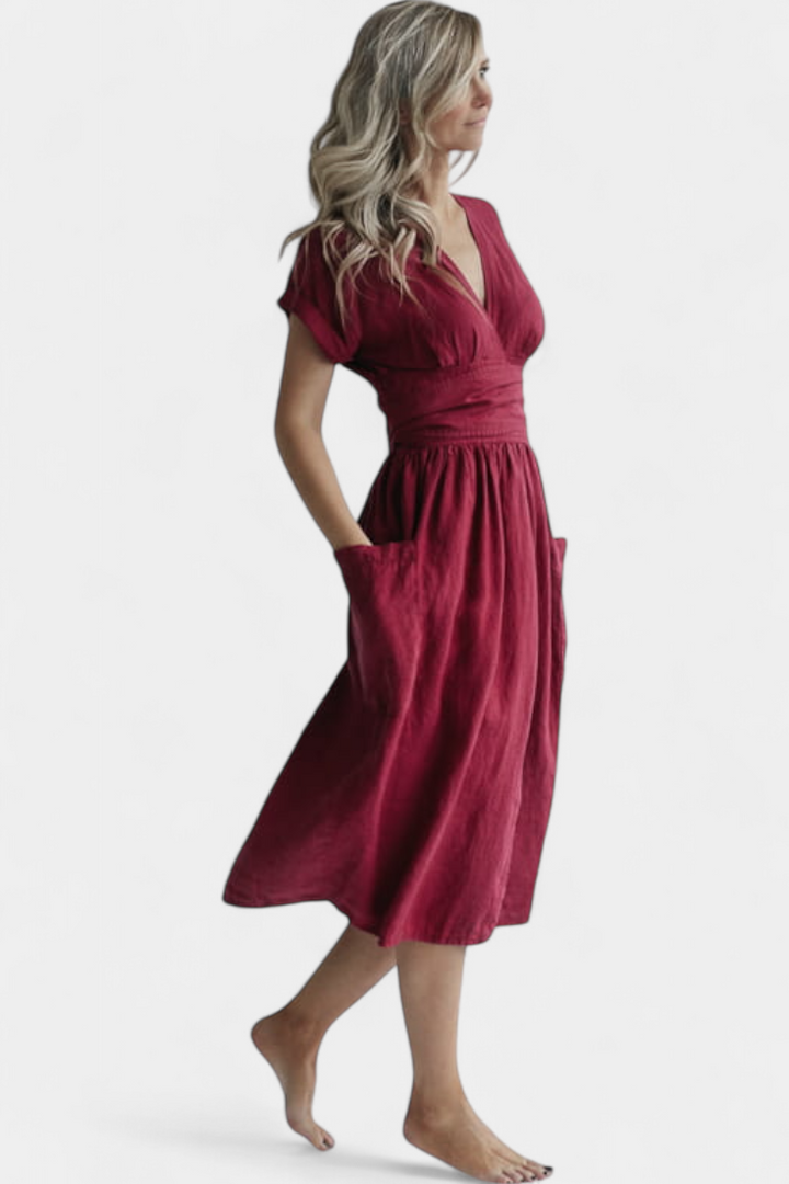 Robe Cressida en Coton avec Décolleté en V et Taille Ajustable