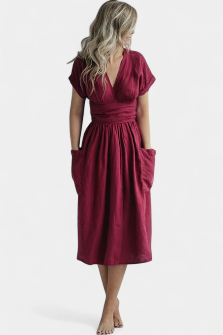 Robe Cressida en Coton avec Décolleté en V et Taille Ajustable