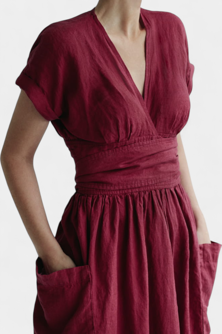 Robe Cressida en Coton avec Décolleté en V et Taille Ajustable