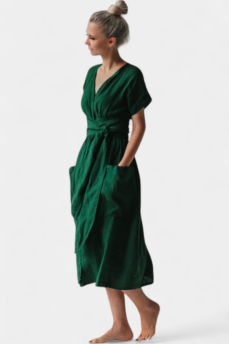 Robe Cressida en Coton avec Décolleté en V et Taille Ajustable