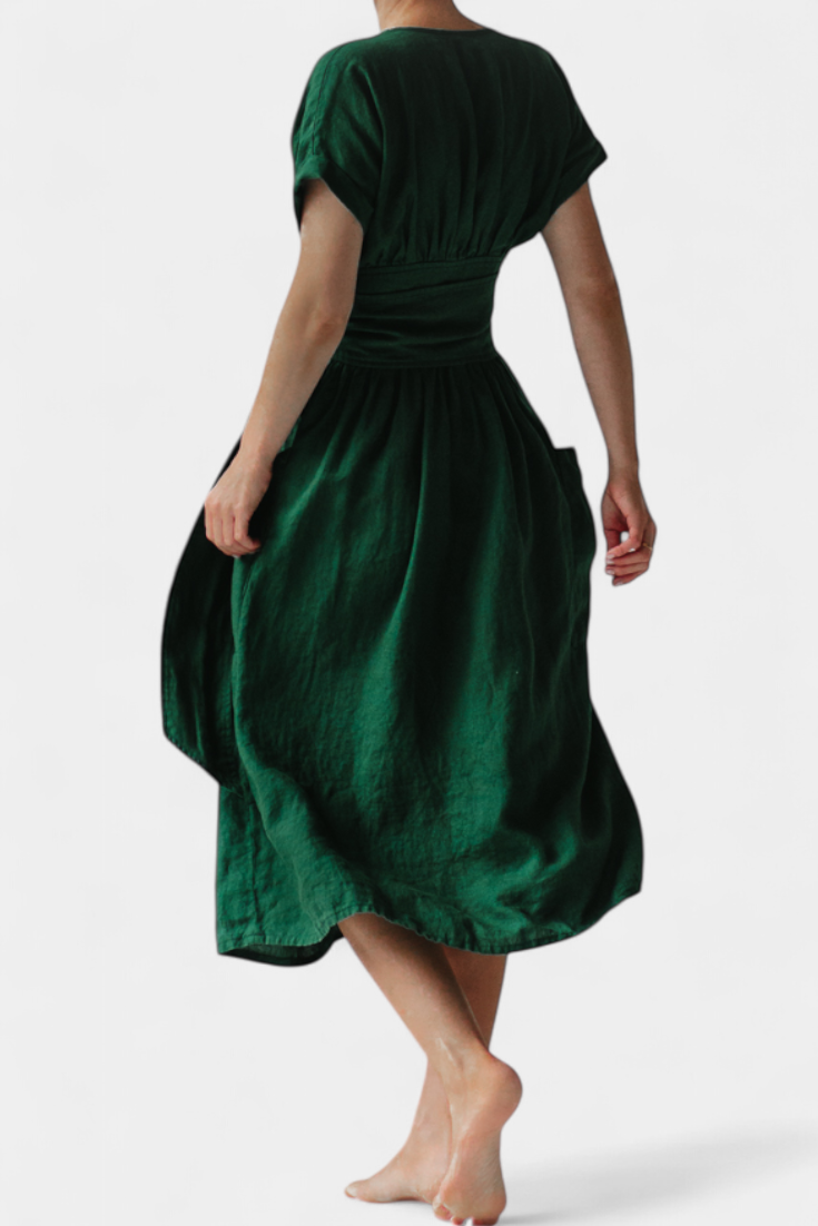 Robe Cressida en Coton avec Décolleté en V et Taille Ajustable