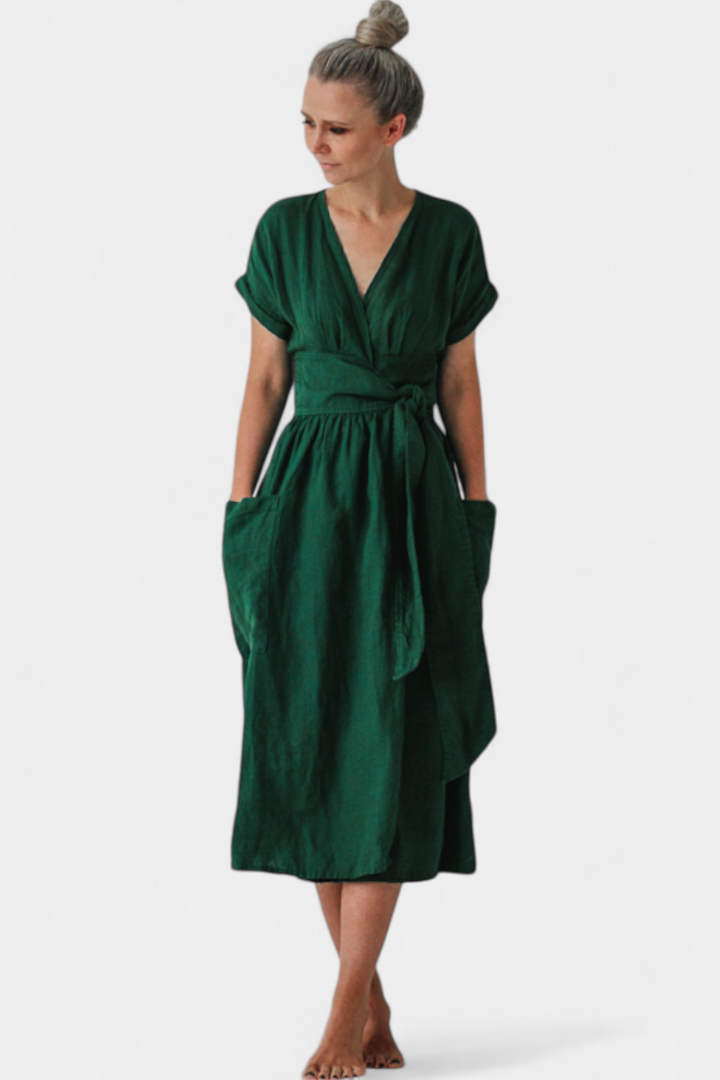 Robe Cressida en Coton avec Décolleté en V et Taille Ajustable