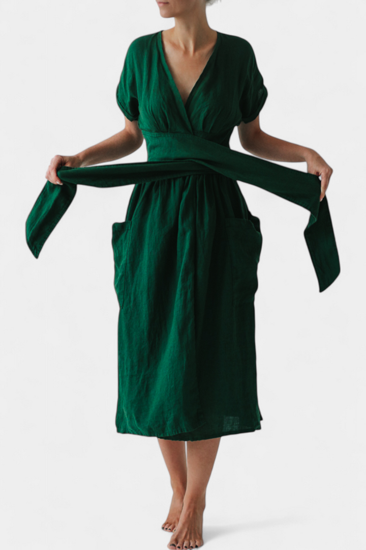 Robe Cressida en Coton avec Décolleté en V et Taille Ajustable