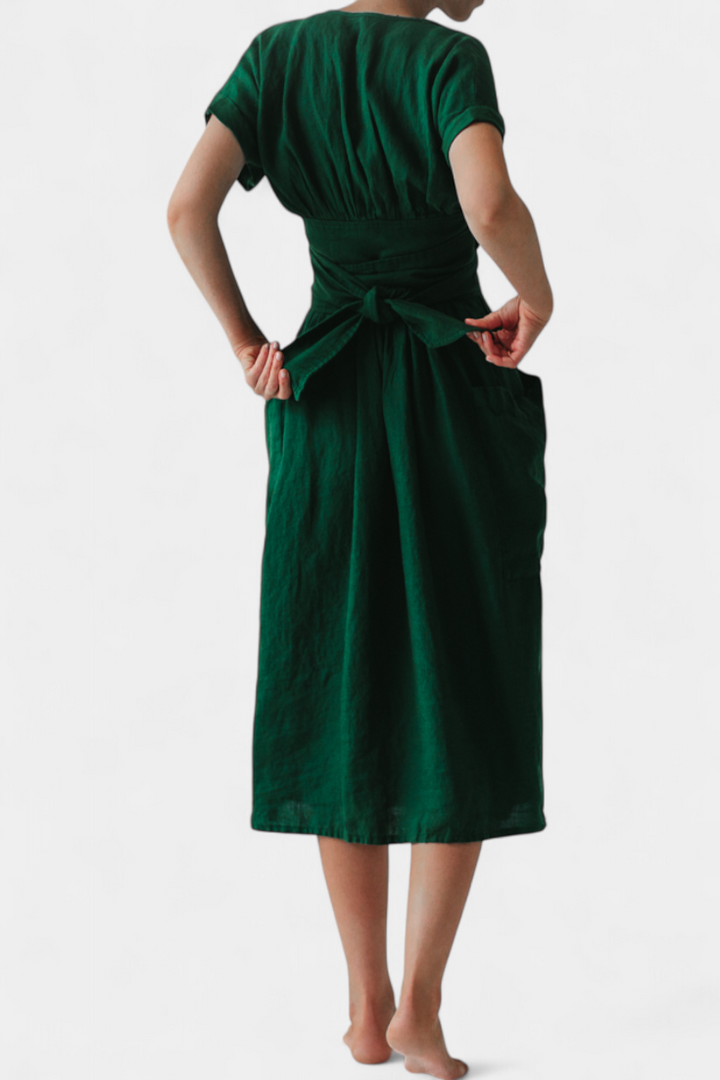 Robe Cressida en Coton avec Décolleté en V et Taille Ajustable