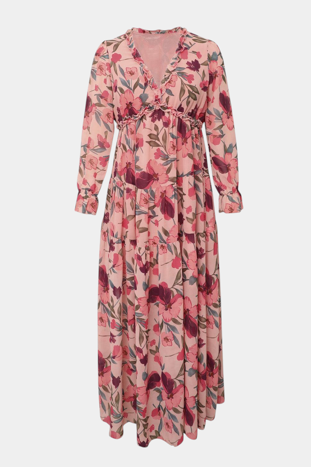 Robe Maxi Fleurie Keti avec Manches Longues et Volants Délicats