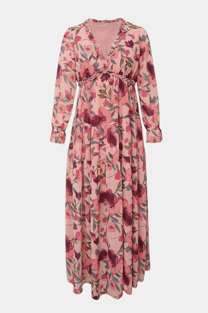 Robe Maxi Fleurie Keti avec Manches Longues et Volants Délicats