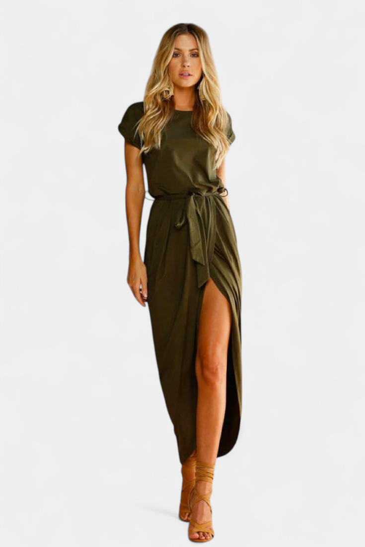 Robe Midi Enveloppante Clarissa avec Fente Latérale