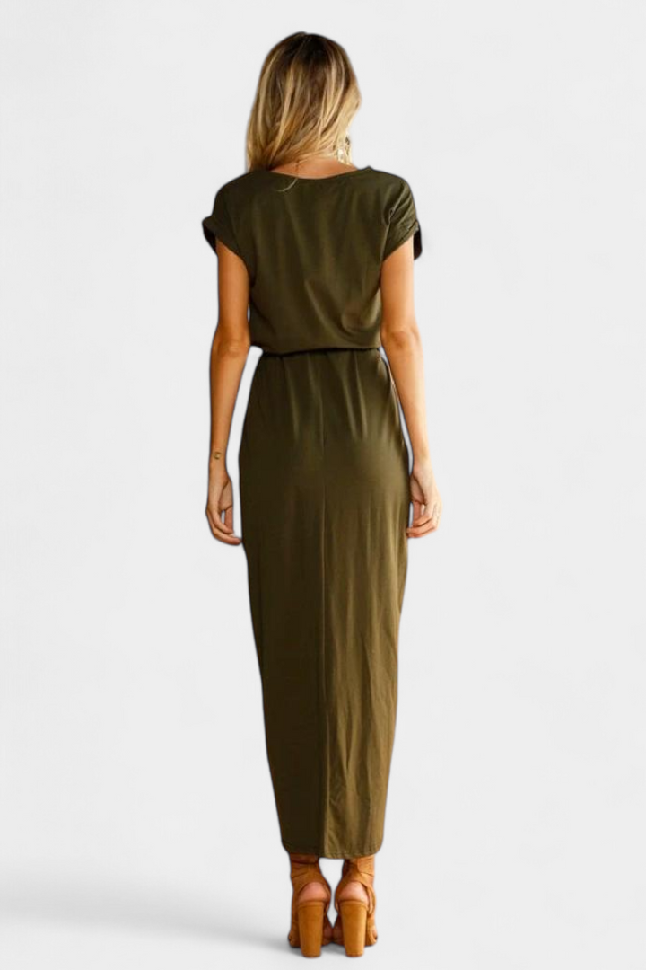 Robe Midi Enveloppante Clarissa avec Fente Latérale