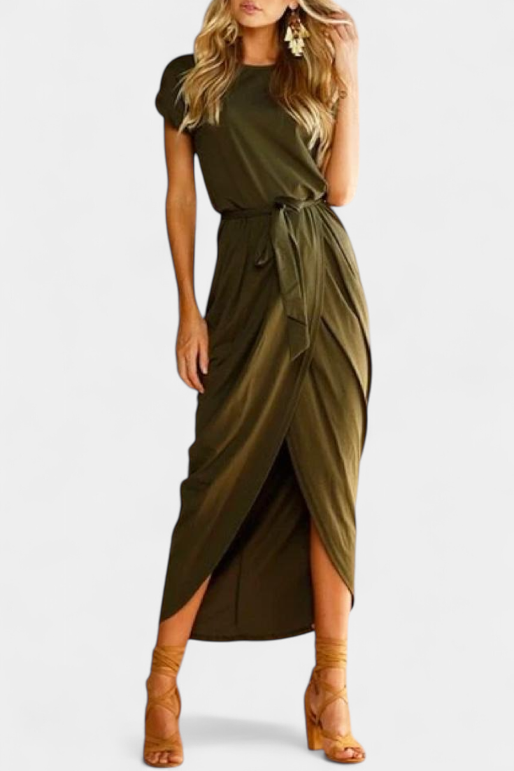 Robe Midi Enveloppante Clarissa avec Fente Latérale