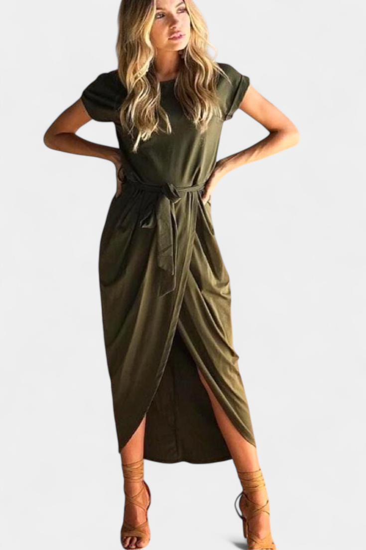 Robe Midi Enveloppante Clarissa avec Fente Latérale