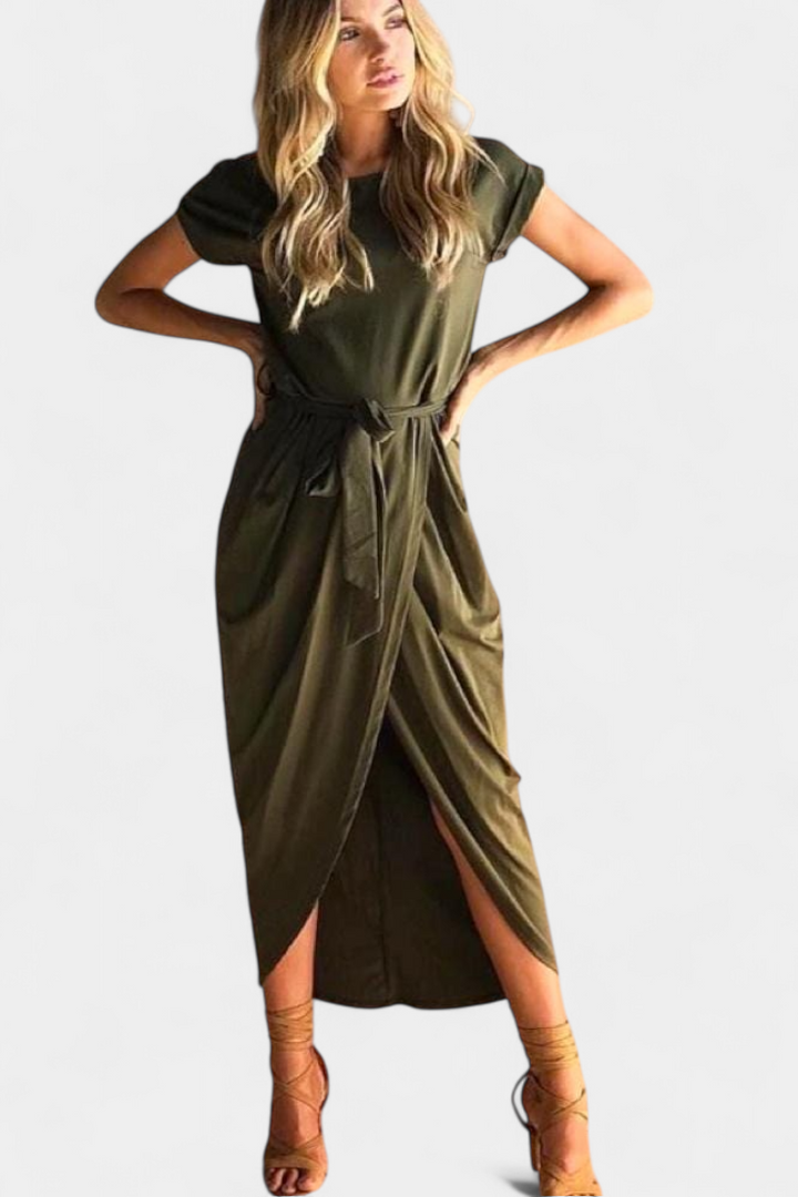 Robe Midi Enveloppante Clarissa avec Fente Latérale