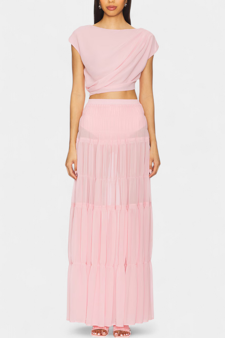 Nalia Jupe en Chiffon avec Taille Élastique et Couches Aériennes