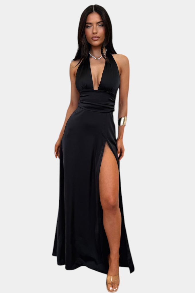 Robe Latisha à Col Halter et Grande Fente