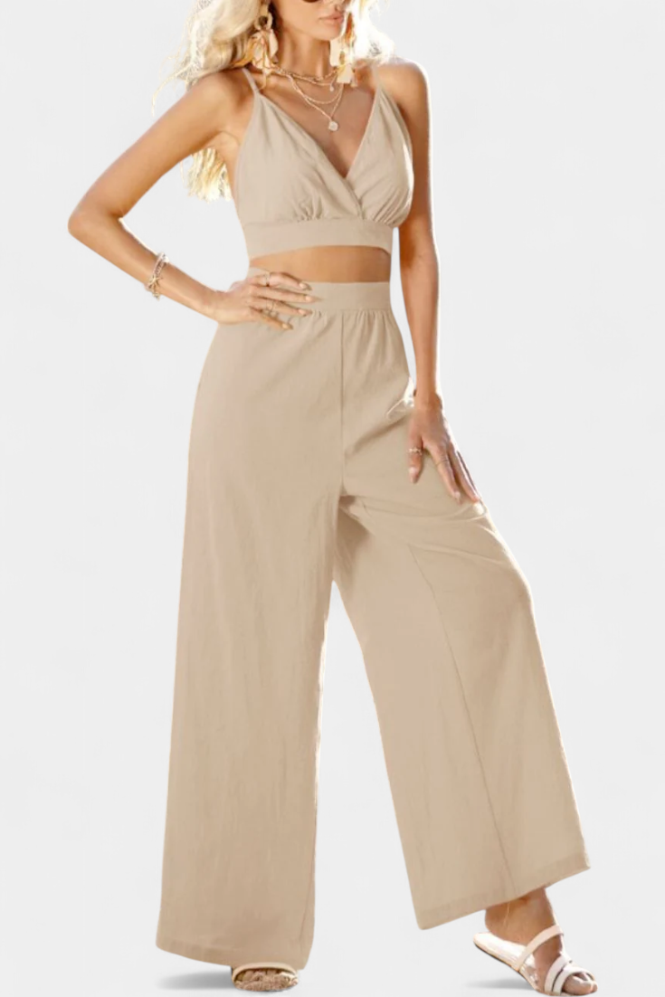 Valentina Ensemble de Gilet en Dentelle à Dos Nu et Pantalons Amples