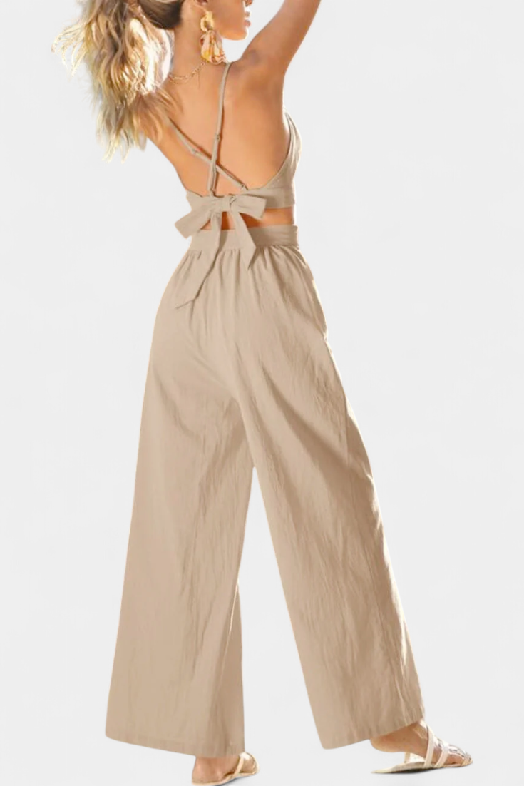 Valentina Ensemble de Gilet en Dentelle à Dos Nu et Pantalons Amples